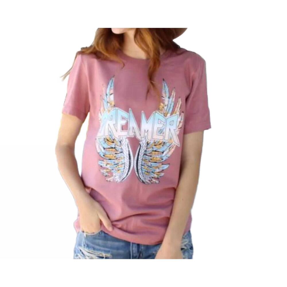NEW GLITTERING SOUTH dreamer wings boho graphic tee in mauve